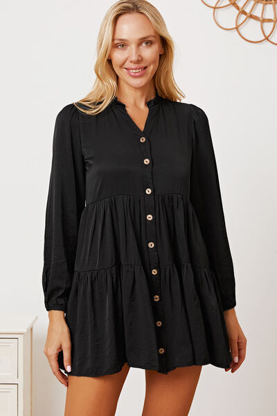 Ruffled Button Up Long Sleeve Tiered Shirt - Tigbul's Variety Fashion Shop
