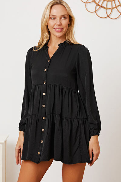 Ruffled Button Up Long Sleeve Tiered Shirt - Tigbul's Variety Fashion Shop
