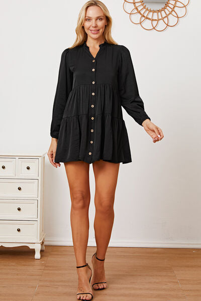 Ruffled Button Up Long Sleeve Tiered Shirt - Tigbul's Variety Fashion Shop