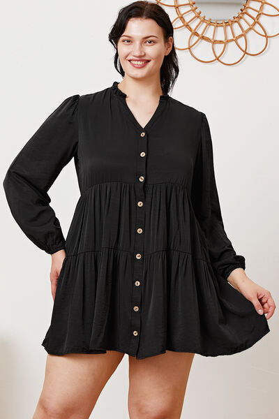 Ruffled Button Up Long Sleeve Tiered Shirt - Tigbul's Variety Fashion Shop