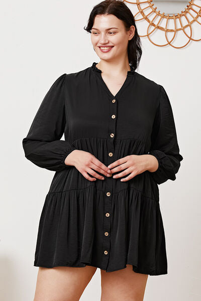 Ruffled Button Up Long Sleeve Tiered Shirt - Tigbul's Variety Fashion Shop