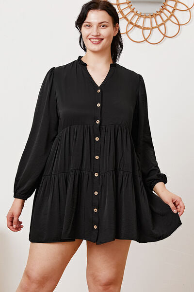Ruffled Button Up Long Sleeve Tiered Shirt - Tigbul's Variety Fashion Shop