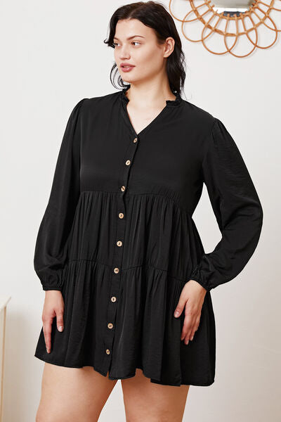 Ruffled Button Up Long Sleeve Tiered Shirt - Tigbul's Variety Fashion Shop