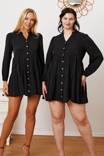 Ruffled Button Up Long Sleeve Tiered Shirt - Tigbul's Variety Fashion Shop