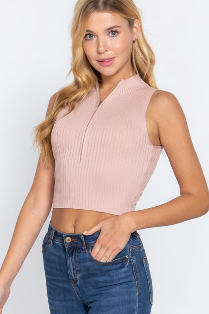 Sleeveless Rib Sweater Top W/zipper - Tigbul's Variety Fashion Shop