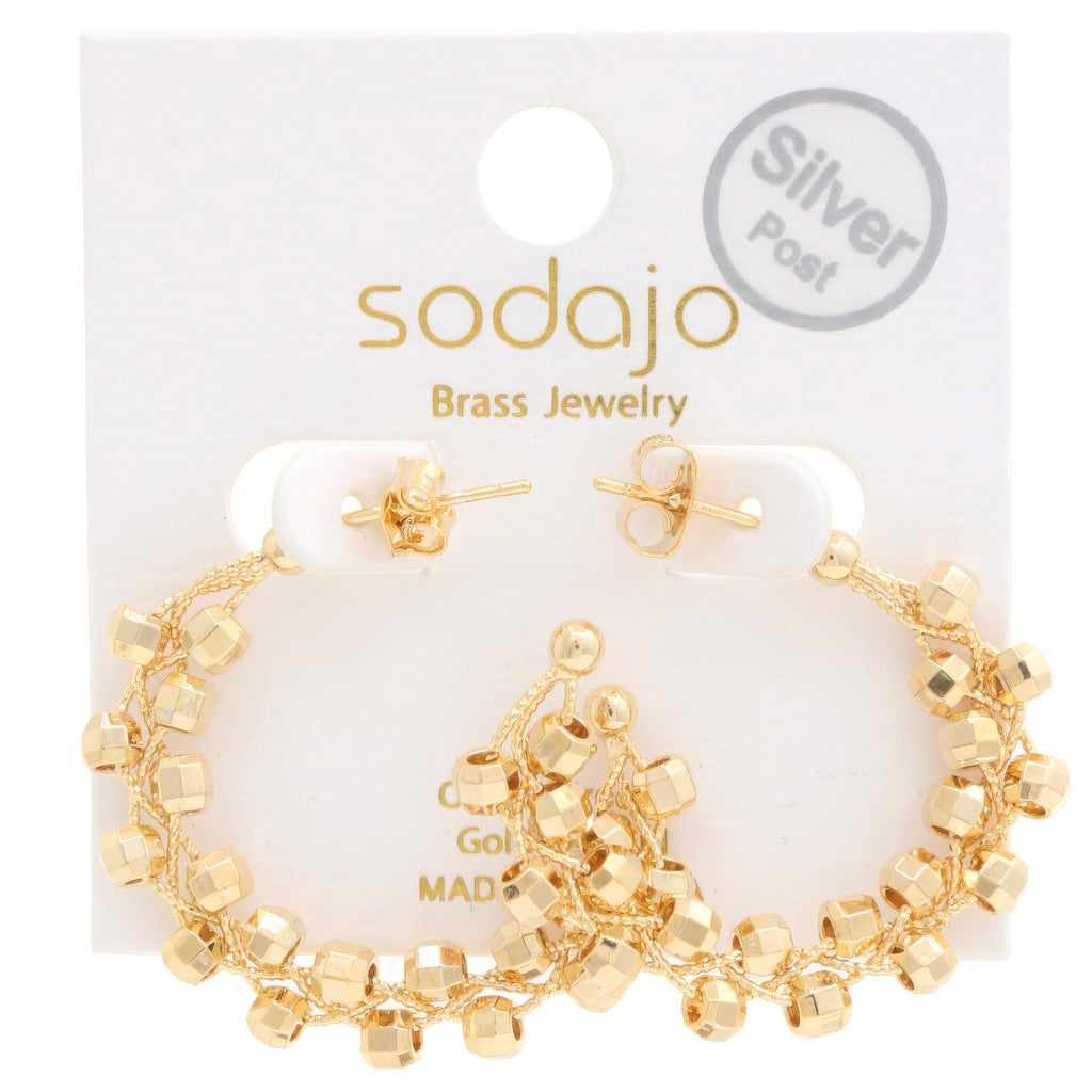 Sodajo Beaded open hoop earrings, gold-dipped finish with cube bead links