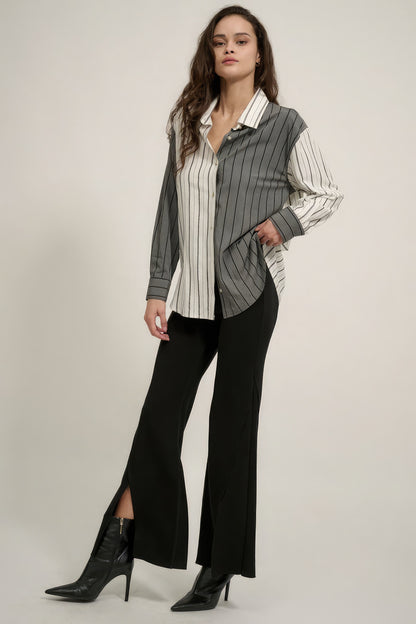 Solid Raw Edge Expose Seam Flare Pants - Tigbul's Variety Fashion Shop