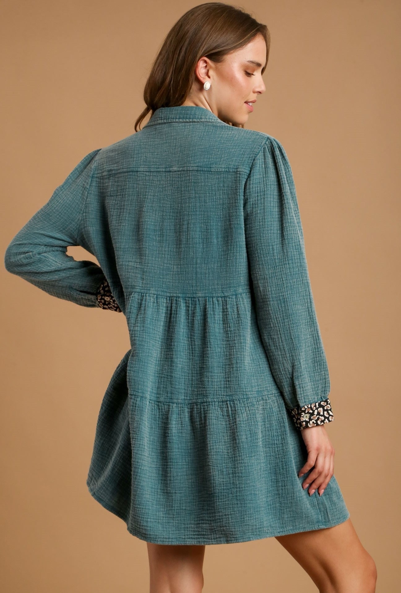 Teal Mineral Wash Cotton Gauze Tiered Dress - Tigbul's Variety Fashion Shop